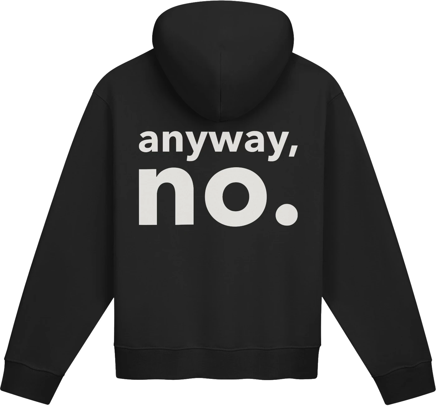 Mockup: Retro della felpa nera con scritta anyway, no. color avorio