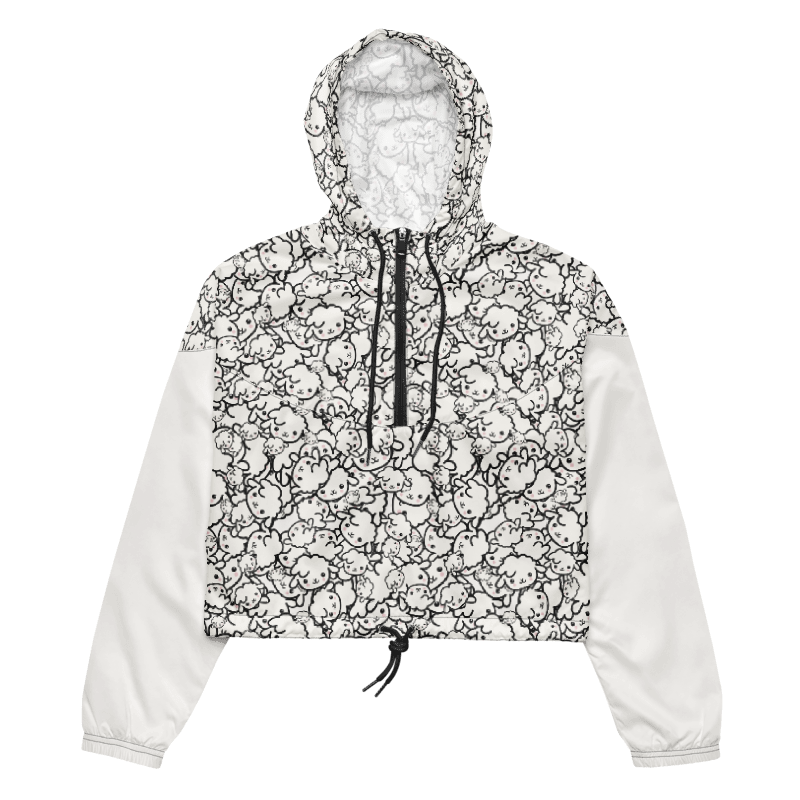 Mockup: Windbreaker corto con pattern di pecorelle e maniche bianche